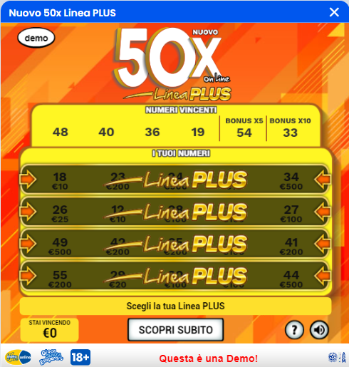 50x linea plus gioco bonus