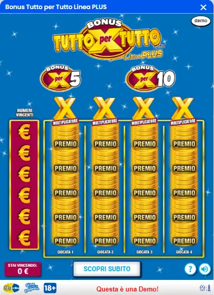 bonus tutto x tutto 10 euro schermata principale