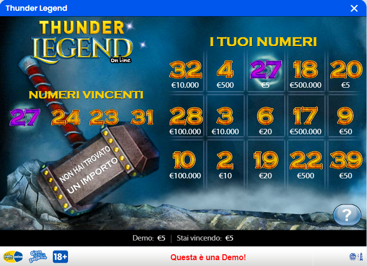 thunder legend gioco bonus